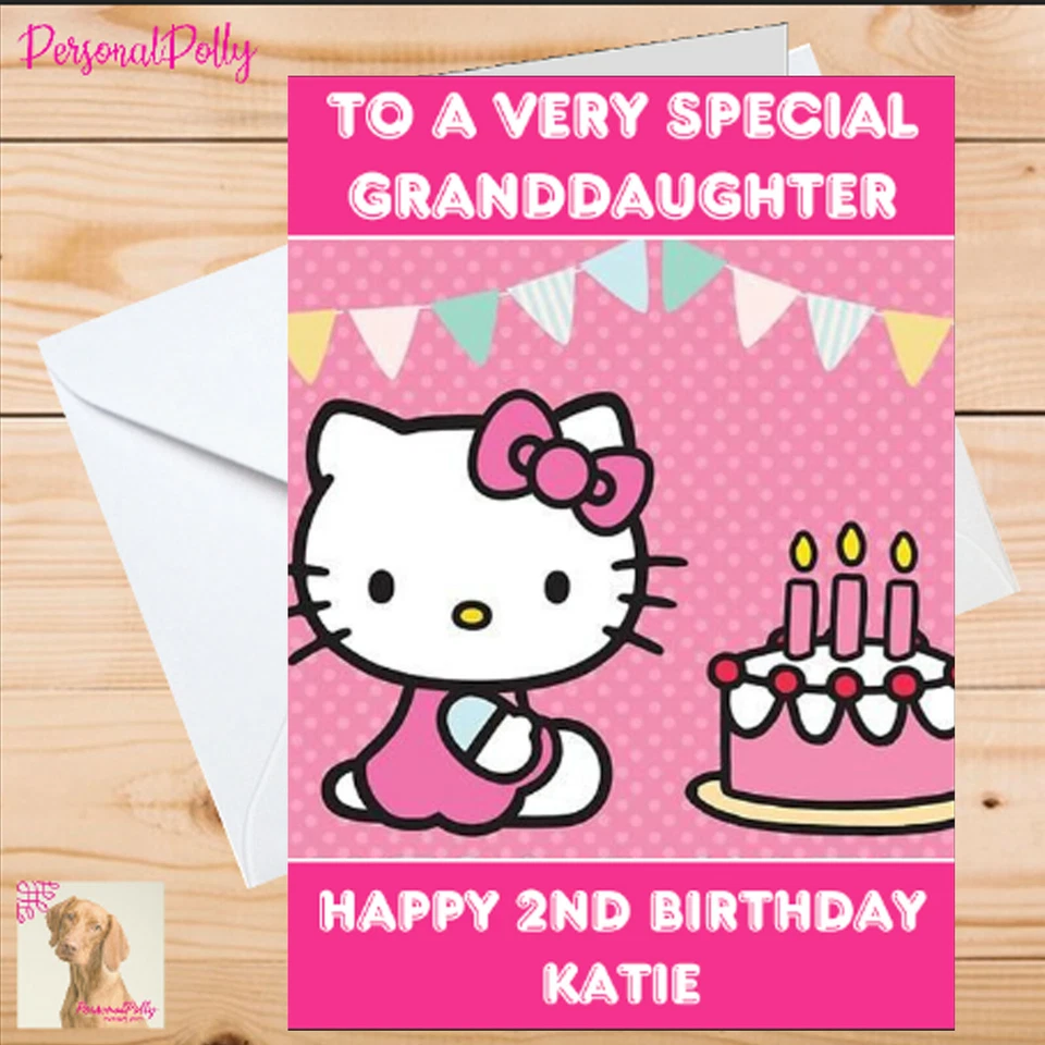 Personalised Hello Kitty Card Birthday Unofficial Cat - Image 1 of 1
