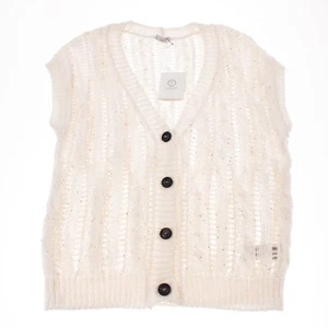 Peserico NWT Cotton Blend Sleeveless Cardigan Sweater Sz 44 US 8 Ivory w Sequins - Picture 1 of 6