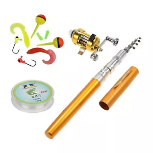 Jatzde Mini Portable Telescopic Pen Fish Rod Combo- Pocket Fishing Pole+ Alum... - Picture 1 of 7
