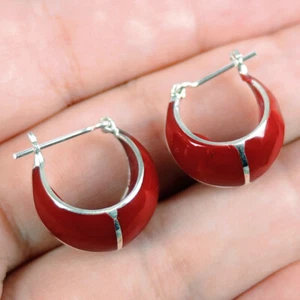 925 Sterling Silver Light Weight Red Resin Earrings Hand Made Jewellery - Picture 1 of 4