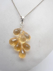 Pendant And Chain Silver 925 With Topaz Yellow Natural - Pendant Gemstone - Picture 1 of 7