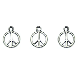 50pc Retro Silver Alloy Peace Symbol Charm Round Pendant Dangle Jewelry DIY 14mm - Picture 1 of 5