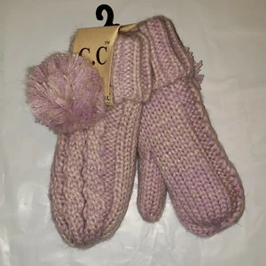 CC Kids Two tone pom kids mittens with fuzzy lining - Picture 1 of 6