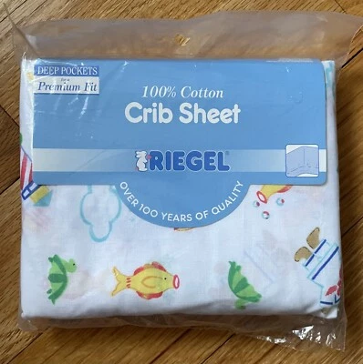 NUEVO Vintage RIEGEL Barco Peces Tortuga Luz Casa Ajustable Cuna Bebé Sábana Algodón Foto 1 de 2