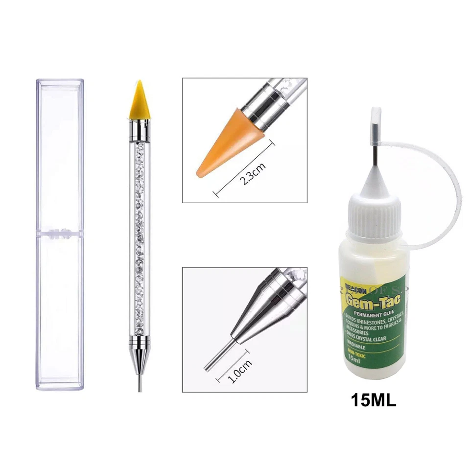 Nail Art Dual Ended Rhinestone Gem Picker Pickup Pen Tool With 15ml Gem-Tac Glue - Image 1 of 1
