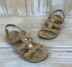 Vionic Amber Damen-Sandalen 6 beige Leder Kork Orthesen Fersenriemen flache Schuhe - Bild 1 von 14