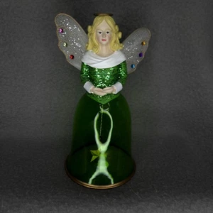 Figura Campana Ángel Vidrio Verde Decoración Navidad Alas de Hadas Brillo Halo - Imagen 1 de 6