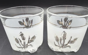 2 1960s Italian DE VALBOR frosted Golden meet lowball whiskey rock glasses Bar - Picture 1 of 5