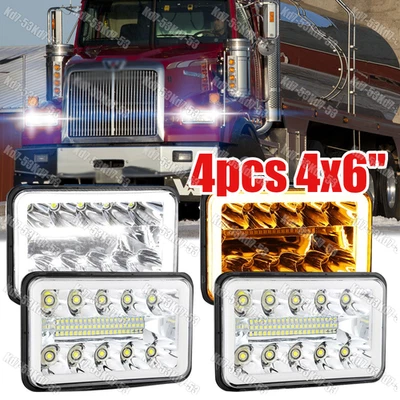 4PCS 4x6"inch LED Headlights High Low Sealed DRL For Western Star 4900 1981-2002 - Image 1 of 4