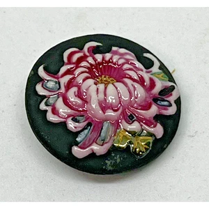 Keramik Knopf Arita Ware Floral Lila Weiß Schwarz Chrysantheme JAPAN Vintage - Bild 1 von 9