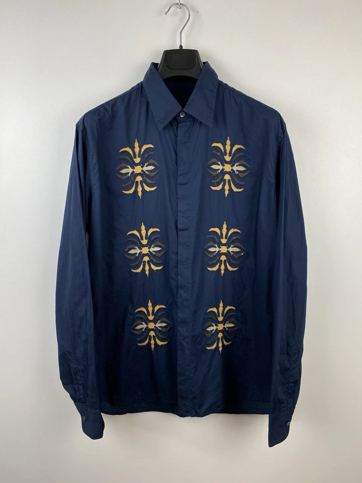 Camisa Ermanno Scervino rara botão para cima azul marinho tamanho: G/XL masculina - Imagem 1 de 4