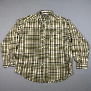 Vintage 90s Tommy Hilfiger Plaid Button Down Shirt Brown Men’s Large - Picture 1 of 16