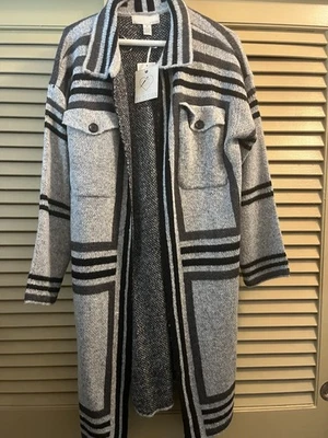 Cárdigan BYDesign Frente Abierto Tejido Manga Larga Gris Negro Rayas Talla M Foto 1 de 4