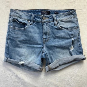Lucky Brand Shorts Women Sz 2/26 The Roll Up Distressed Denim Cuffed Blue Wash - Picture 1 of 12
