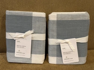 Pottery Barn BRYCE BUFFALO CHECK Juego de 2 fundas KING CHAMBRAY/BLANCO NUEVO con etiquetas Foto 1 de 4