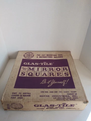 VTG Hoyne GlasTile Mirror Squares NOS 1 Dozen 12x12 Plain Venetian #702 Open Box Cover