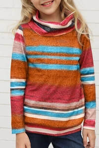 SWEATSHIRT "S" "M" "L" "XL" "2X" Multicolor Cowl Neck Girl's Striped Sweatshirt - Picture 1 of 6