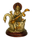 Saraswati Statue Handmade Brass Goddess of Knowledge Figure Figurine Sculpture