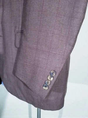 44L Paul Stuart Linen Wool Flannel Tweed Windowpane Maroon coat Blazer Jacket - Image 1 of 4
