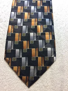 JOS A BANK HERRENKRAWATTE 3,5 X 59 SCHWARZ MIT KUPFER, SILBER, GOLD UND ORANGE, NEU OHNE ETIKETT - Bild 1 von 4