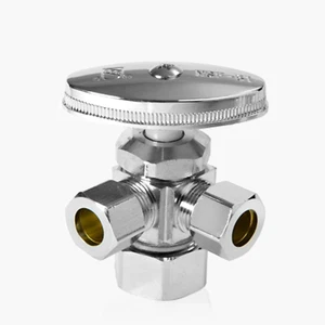 EFIELD Dual Compression Outlet Angle Stop Valve 5/8" OD (1/2" NOM ) x 3/8" x3/8" - Picture 1 of 11