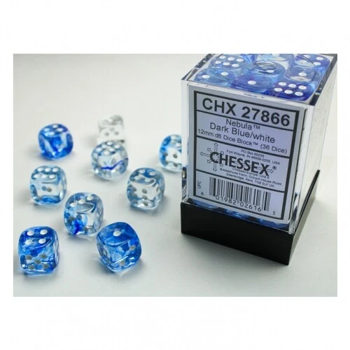 CHESSEX Würfel - 12mm - Nebula Dark Blue/white (Würfelset 36 x W6)