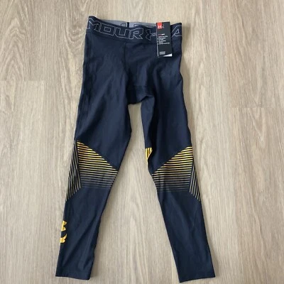 NWT UA PROJECT ROCK  3/4 Black Gold TIGHTS COMPRESSION. 1321411-001. Size Small - Image 1 of 4