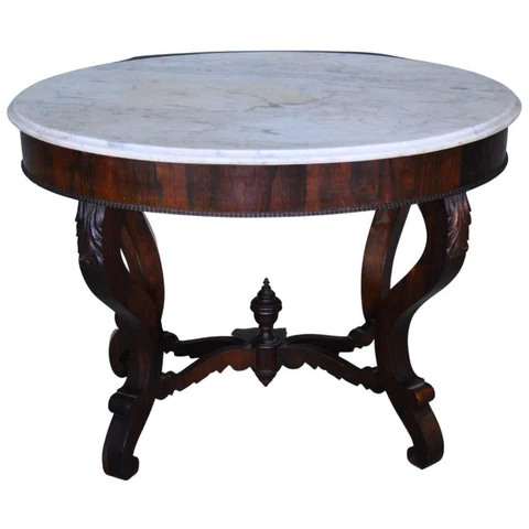 Antique Period Empire Marble Top Oval Center Table #21675 Cover