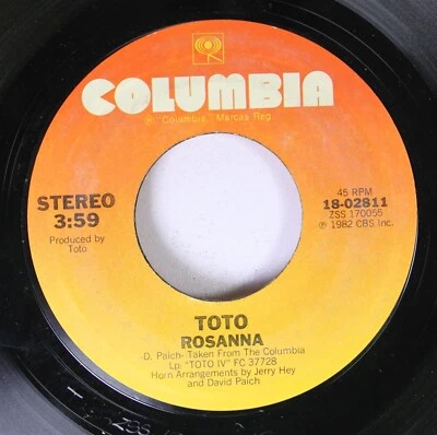 Rock 45 Toto - Rosanna / It'S A Feeling On Columbia - Image 1 of 2