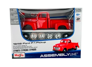MAISTO 1948 FORD F-1 PICKUP RED ASSEMBLY LINE 1:25 DIE CAST MODEL KIT 27 PARTS - Picture 1 of 5