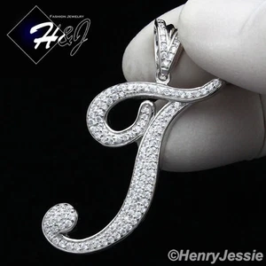 MEN WOMEN SOLID 925 STERLING SILVER ICY BLING CZ INITIAL LETTER "T" PENDANT*S141 - Picture 1 of 4