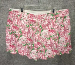 Lilly Pulitzer Buttercup Flamingo Print Scallop Hem Shorts Bright Summer Sz 4 - Picture 1 of 6
