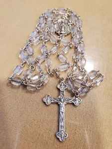 ANTIKE 16" STERLINGSILBER DURCHSICHTIGE FELSENKRISTALL ROSENKRÄNZE - Bild 1 von 7