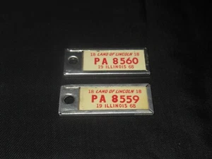 2 ILLINOIS mini License Plate 1968 KEYCHAIN TAG Land of Lincoln Car Vehicle - Picture 1 of 2