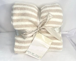 BareFoot Dreams CozyChic Stripe Solid Border Blanket Beige New With Tag - Picture 1 of 2