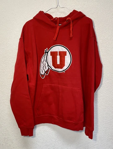 University Of Utah Red Hoodie Pullover Sweatshirt Runnin’ Utes Men’s Size Large Cover