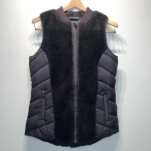 ATHLETA Responsible Down Tundra Faux Fur Vest BLACK Size Small S Full Zip - Picture 1 of 7