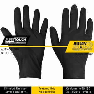 ST Black Nitrile Gloves Heavy Duty Diamond Grip Disposable Latex and Powder Free - Picture 1 of 2