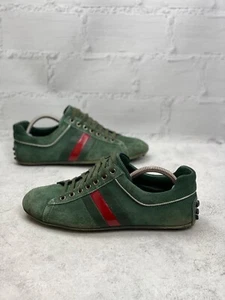 Zapatos de cuero Gucci de gamuza verde con conductor de tela talla 5 (1/2) G muy raros hechos en Italia - Imagen 1 de 24