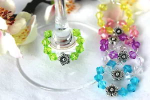 6St Glasmarkierer Glasmarker Blumen Bunt Silber Anhänger Deko Party Fest Pink - Bild 1 von 2