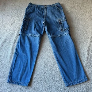 Faded Glory Mens Jeans 38x34 Blue Cargo Baggy Straight Convertible Denim Hip Hop - Picture 1 of 10