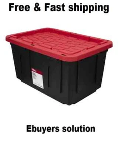 Hyper Tough 27 Gallon Snap Lid Plastic Storage Bin Container, Black with Red Lid - Picture 1 of 3