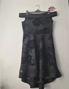 Quiz size 16 BNWT black bardot evening dress with velvet glitter floral Print - Picture 1 of 13