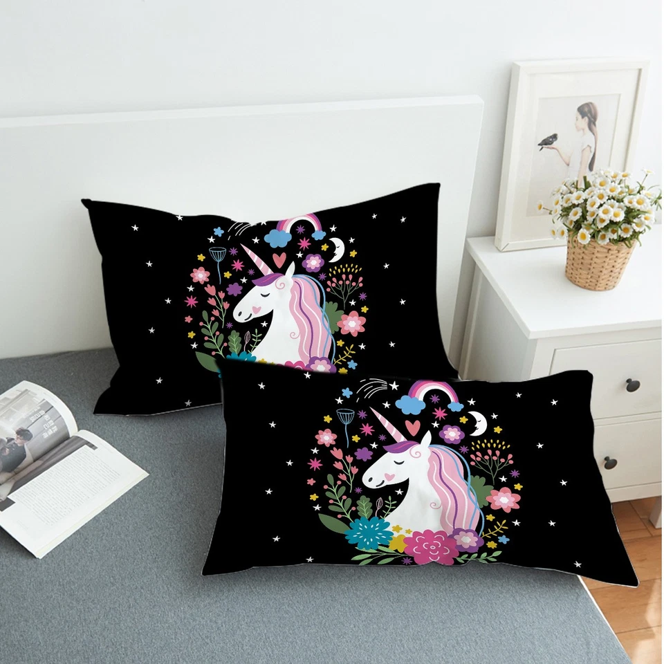 Black Throw Pillow Case Cover for Boys Girls Unicorn Themed Pillowcase Decor - Image 1 of 4