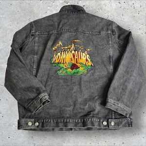 Vintage Dinosaurs TV Show Denim Black Jacket Men Size L - Picture 1 of 7
