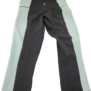 Lululemon Size 6 Take A Hint 7/8 Leggings Get Up & Glow Run Black Mint Cropped - Picture 1 of 24