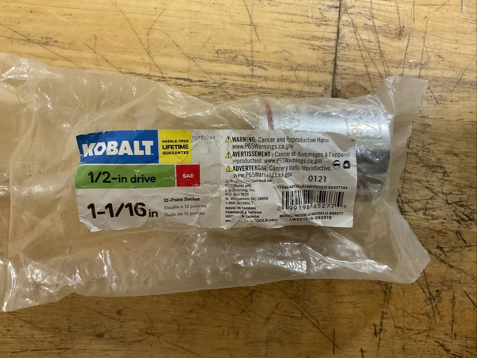 KOBALT 337744,  1 1/16in.  1/2 Drive 12pt SAE Socket- Red Stripe - Store Pkging - Image 1 of 1