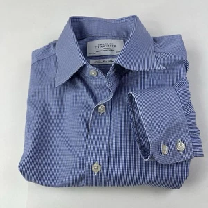 Charles Tyrwhitt camicia uomo 15,5 x 39 blu check slim fit business classico difetto - Foto 1 di 12