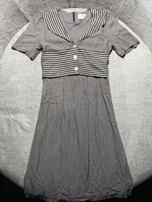 Vintage JBS Ltd Dress Womens Small Blue Sailor Collar Stripe Button Fit 80s - Image 1 of 4