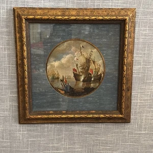 Impresión antigua 1757 buques de guerra banderas de batalla enmarcadas en oro por arte de pared de H. Hal Kramer - Imagen 1 de 8